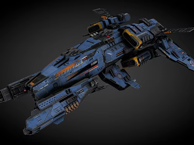 Futuristic Advanced Blue Interstellar Spaceship Design Featuring Detailed Engines And Weapon Systems 3d model