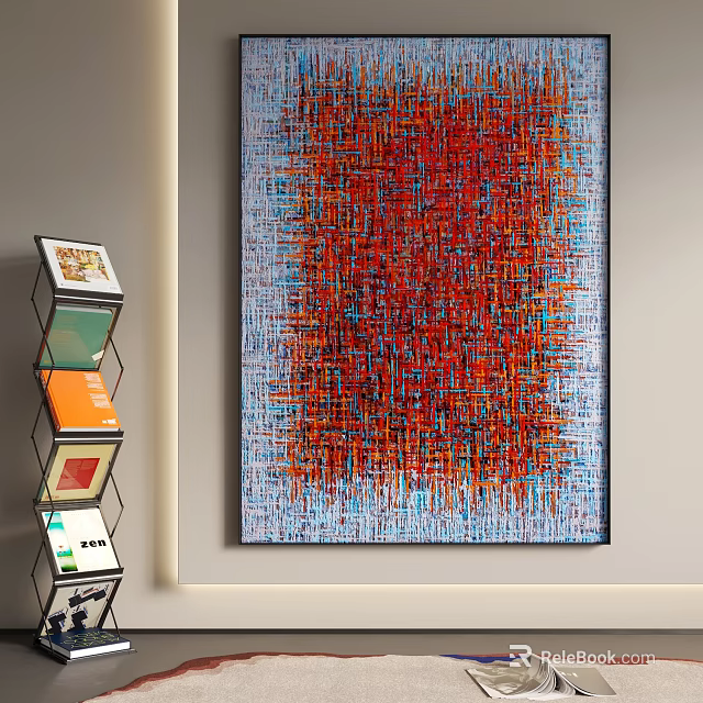 Abstract Painting With Red And Blue Tones For Interior Wall Decor 3d model 