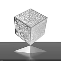 Garden Landscape Art Installation Featuring Illuminated Cube With Intricate Cut Patterns And Shadow Projections 3d model