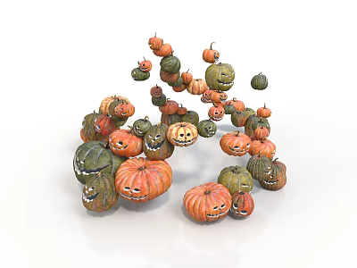 Various Colored Pumpkins With Smiling Faces For Festive Food Decorations 3d model