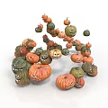 Various Colored Pumpkins With Smiling Faces For Festive Food Decorations