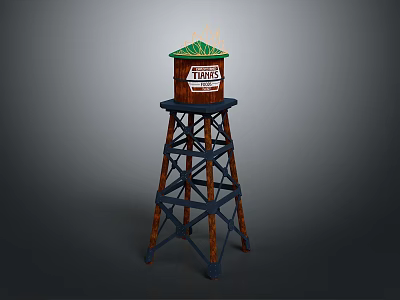 Finns Water Tower With Green Roof And Brown Metal Frame Structure 3d model