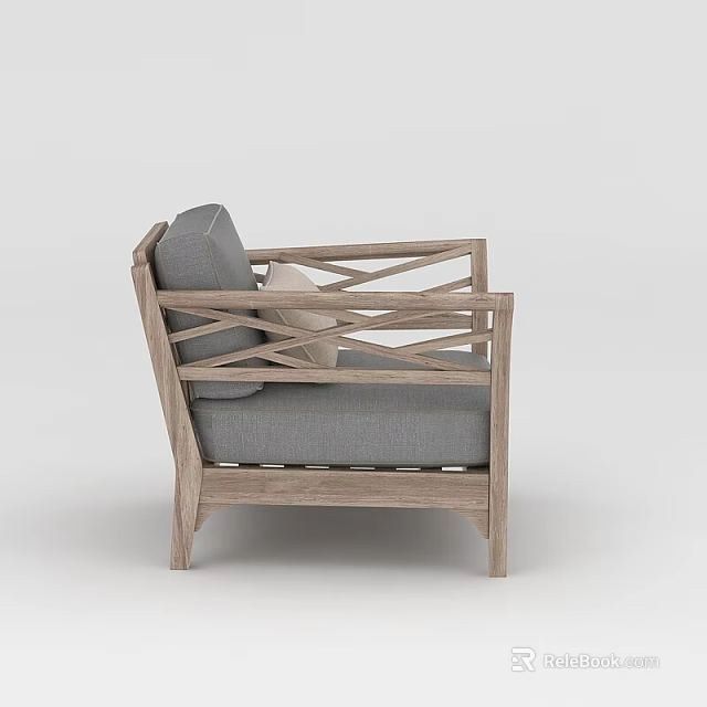 Tech Exhibition Hall Display Modern Wooden Frame Chair With Cross Arm And Gray Cushion 3d model 
