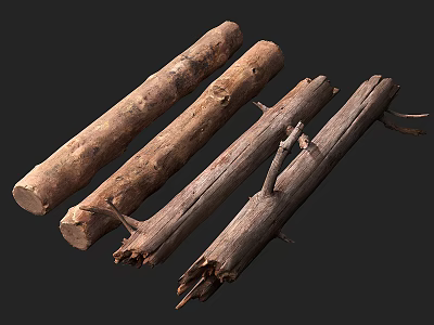 Natural Stone And Wood Logs With Rough Bark Texture For Rustic Home Decor Projects 3d model