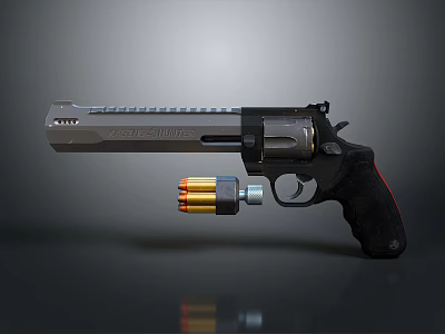 Fortishawk Revolver With Black Silver Finish Long Barrel Bullets And Red Accent Grip 3d model