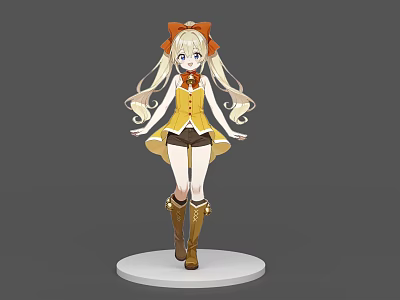 Cute Game And Movie Character With Blonde Twin Ponytails Yellow Top Brown Shorts And Boots 3d model