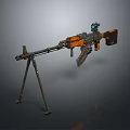Futuristic Tactical Machine Gun With Tripod Stand Orange Black Color And Scope