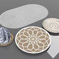 Dinnerware Set with Oval Woven Mat Round Geometric Plates Checkered Napkin Basket and White Card