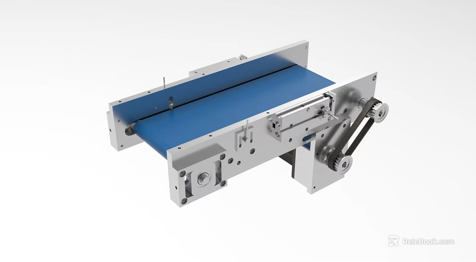 Industrial Conveyor Belt Equipment With Metal Frame Blue Belt And Mechanical Components 3d model 