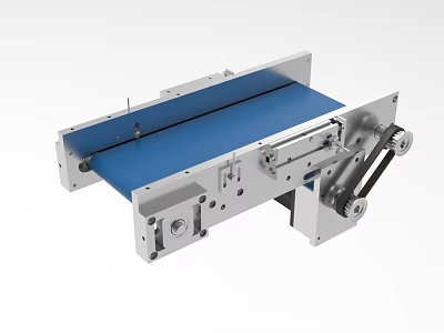 Industrial Conveyor Belt Equipment With Metal Frame Blue Belt And Mechanical Components 3d model