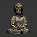 Serene Buddha Sculpture Carving In Sitting Posture With Robe Details And Textured Surface