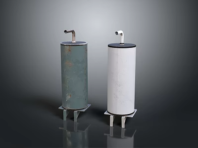 Other Industrial Cylindrical Containers With Green And White Bodies Base Stands And Top Valves 3d model