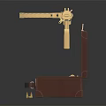 Golden Rifle With Brown Case And Red Interior Displayed On Black Background