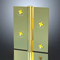 Brass Hinge Connecting Two Metal Plates With Cross Screws And Reflective Surface