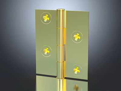 Brass Hinge Connecting Two Metal Plates With Cross Screws And Reflective Surface 3d model