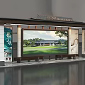 Traditional Style Bus Stop Exterior With Large Digital Screen And Wooden Bench