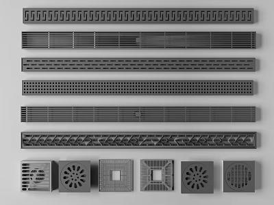 Bathroom Small Accessories Various Shower Drain Designs In Long And Square Shapes 3d model