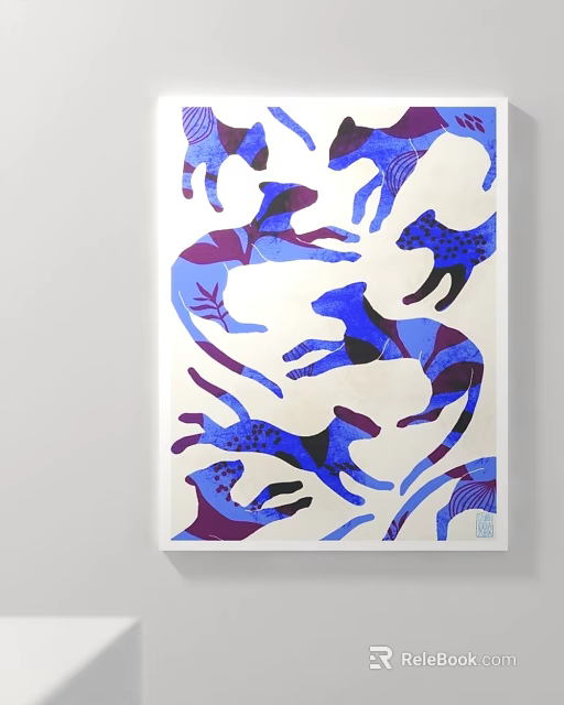 Dynamic Abstract Cat Patterns In Blue And Purple On White Background Art Design 3d model 
