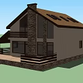 Detached House With Solar Panels Stone Chimney Wooden Deck And Large Windows