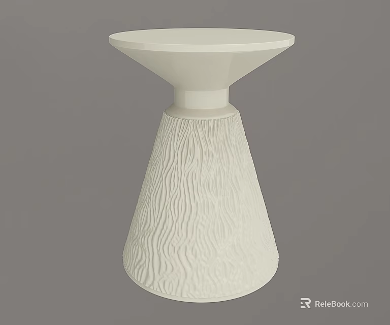 Modern White Round Side Table Design With Conical Base And Textured Surface 3d model