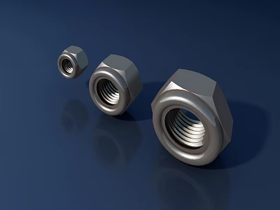 Hardware Tools Durable Metal Nuts in Different Sizes for Industrial Use 3d model