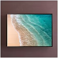 Beach Landscape Painting With Golden Sand Turquoise Water And Rolling Ocean Waves On Brown Wall