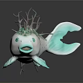 Artistic Spotted Fish with White Light Green Body and Decorative Plants on Head