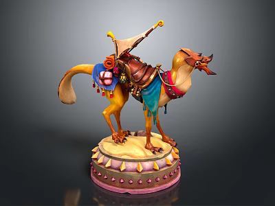 Handcrafted Camel Sculpture With Decorative Saddle Colorful Fabric And Ornate Base 3d model