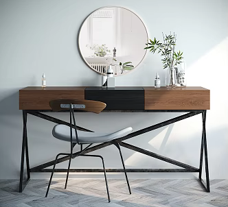 Industrial LOFT Dressing Table Dressing Table Chair Ornaments Combination 3d model