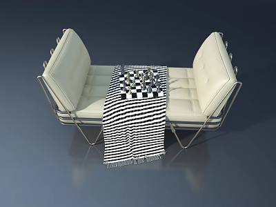 White Sofa With Metal Frame And Black White Checkered Blanket On Gray Background 3d model