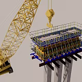 Bridge Construction Process With Crane Scaffolding And Concrete Pier Structure 3d model