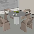 Modern Interior Dining Table Set With Round White Table And Four Light Gray Chairs 3d model
