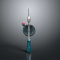Precision Measuring Tool With Blue Handle Circular Component And Metal Rod