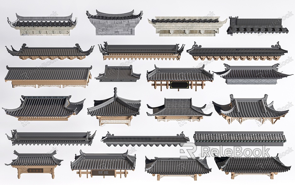 Chinese-style eaves eaves line door head ancient building roof roof tile building components model