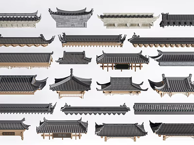 Traditional Chinese Roof Architectural Components with Diverse Designs and Classic Tile Eave Styles 3d model