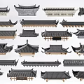 Chinese-style eaves line door head ancient building roof tile building components 3d model