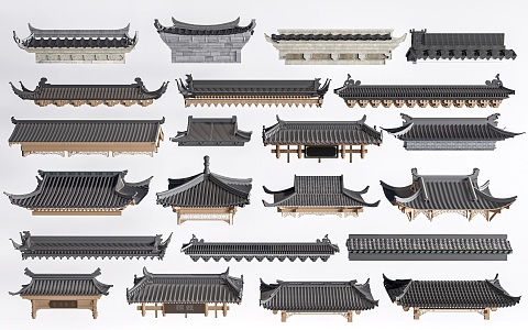 Chinese-style eaves line door head ancient building roof tile building components 3d model