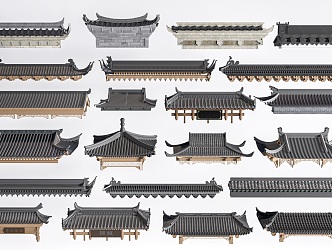 Chinese-style eaves line door head ancient building roof tile building components 3d model