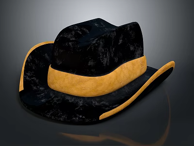 Classic Stylish Black Velvet Hat With Yellow Band For Daily Use 3d model
