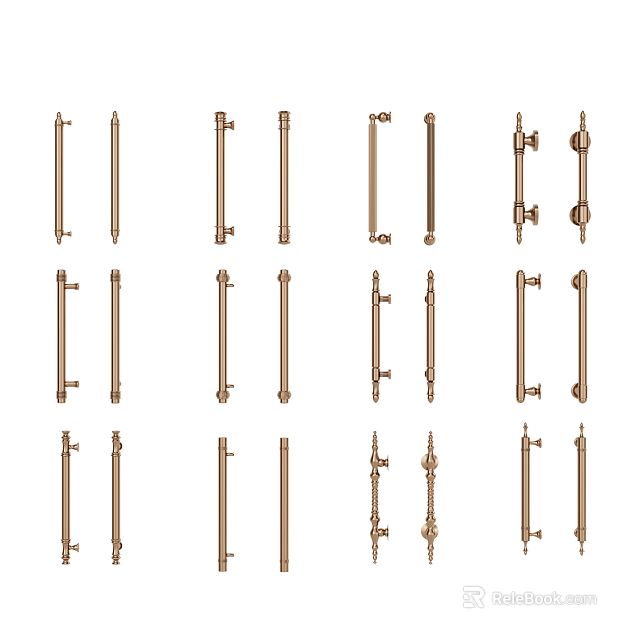 Modern Brass Cabinet Handles With Various Designs For Drawer And Furniture 3d model 