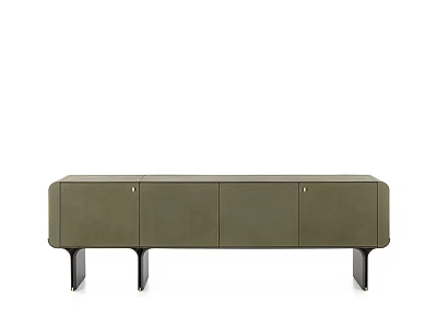 Modern Minimalist Olive Green TV Stand With Cabinet Doors And Black Legs Design 3d model