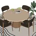 Solid Wood Round Dining Table and Chair 3d model
