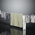 Various Clothes Hanging On Clothesline Including Shirts Towel T Shirts And Pants