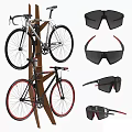 Two Bicycles Mounted On Vertical Wooden Rack For Indoor Space Saving Storage