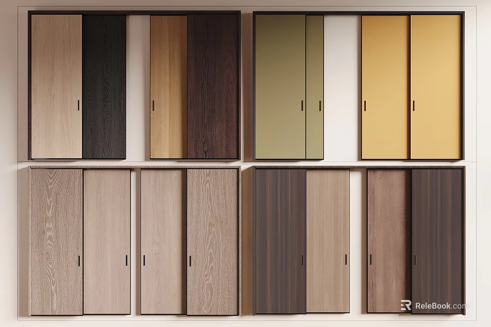 Stylish Sliding Doors With Various Wood Finishes And Color Options For Home Interior 3d model 