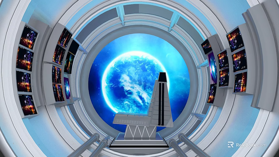 Futuristic Space Station Control Room With Earth View And Multiple Screens 3d model 