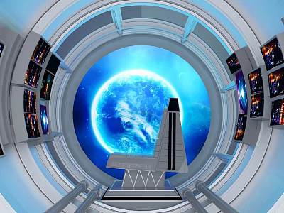 Futuristic Space Station Control Room With Earth View And Multiple Screens 3d model