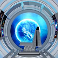 Futuristic Space Station Control Room With Earth View And Multiple Screens