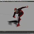 Man In Black And Red Speed Skating Suit Gliding On Ice With Helmet And Goggles