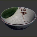 Handcrafted Sculpture Carving Bowl With Green Leaf And Red Floral Patterns